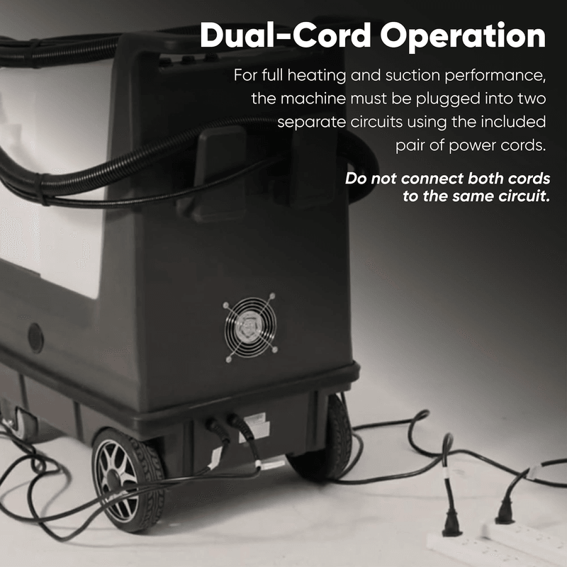 Dapper Supply carpet extractor dual-cord operation using two separate circuits.