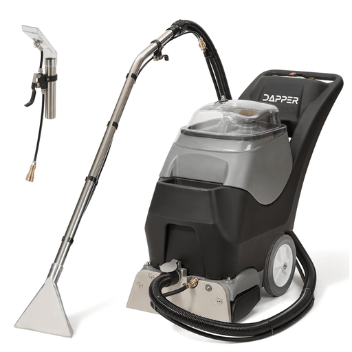Dapper Supply 4-in-1 carpet extractor front angle with upholstery wand.
