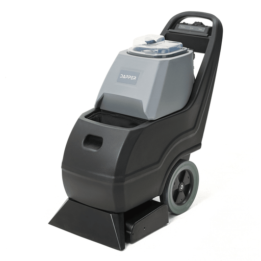 Dapper Supply commercial carpet extractor front angle view.