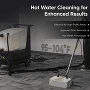 Dapper Supply carpet extractor hot water cleaning at 95 to 104 degrees F.