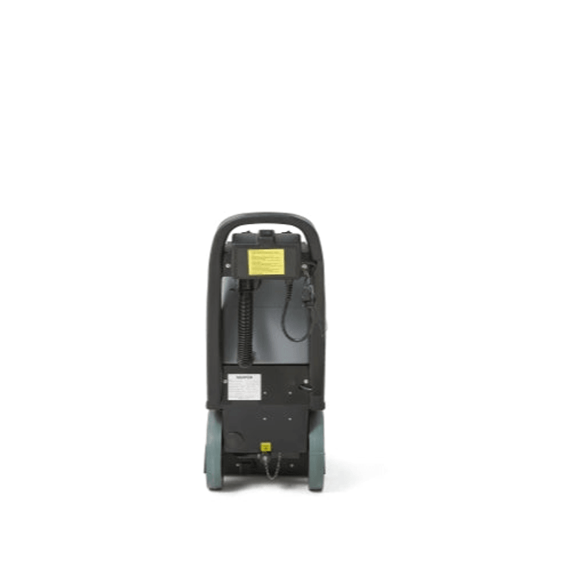 Dapper Supply commercial carpet extractor rear view with instruction label.