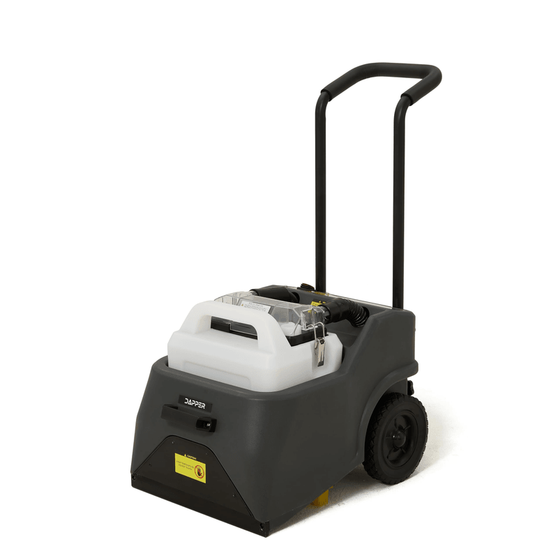 Dapper Supply 3-in-1 carpet restoration machine shown at a front angle with handle raised.