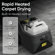 Dapper Supply carpet restoration machine heated drying up to 158F for faster turnaround.