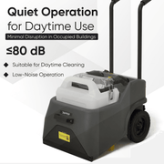 Dapper Supply carpet restoration machine quiet operation at 80 dB or less for daytime use.