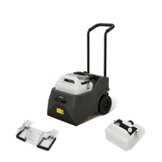 Dapper Supply carpet restoration machine shown with the included recovery tray and solution tank.