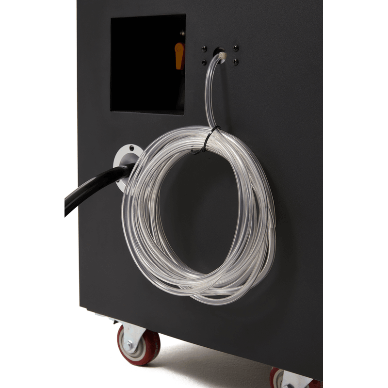 Dapper Supply 350-pint commercial dehumidifier coiled drain hose on the side.