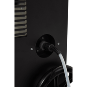 Dapper Supply commercial dehumidifier drain port connection with hose attached.
