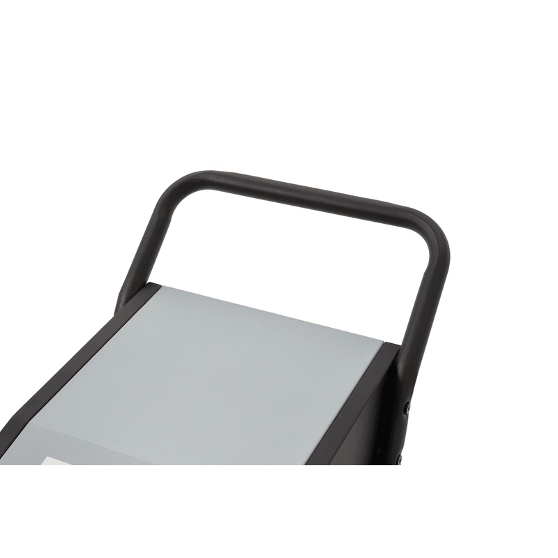 Dapper Supply commercial dehumidifier reinforced push handle and steel housing detail.