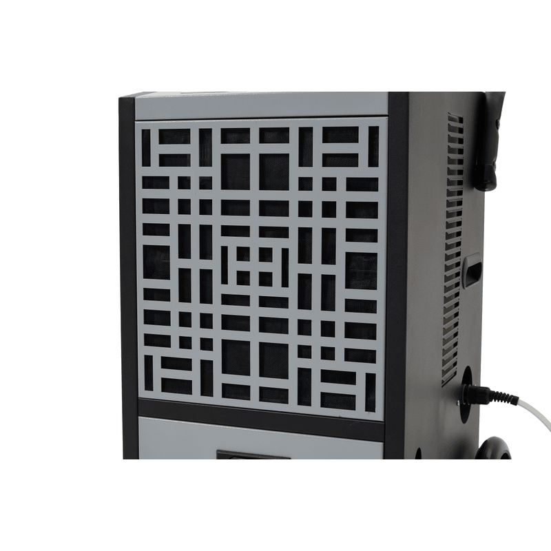 Dapper Supply commercial dehumidifier decorative intake grille and side exhaust vents.