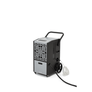Dapper Supply 105-pint commercial dehumidifier side angle showing exhaust vents and wheel.