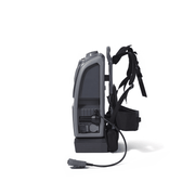 Dapper Supply cordless backpack vacuum side view with shoulder straps.