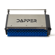 Dapper Supply CRB floor machine stainless brush head with blue cleaning brush exposed.
