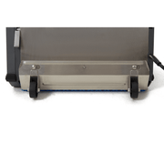 Dapper Supply CRB floor machine underside showing the brush roller and transport casters.