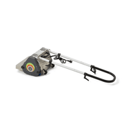Dapper Supply 14-inch counter-rotating brush floor machine with handle folded down.