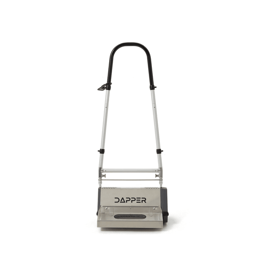 Dapper Supply 18-inch CRB floor machine front view with stainless housing and handle.