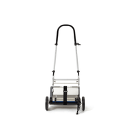 Dapper Supply 18-inch CRB floor machine rear view with transport strap and large wheels.