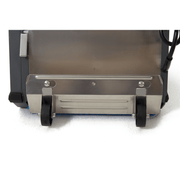 Dapper Supply 14-inch counter-rotating brush floor machine rear view of transport wheels.