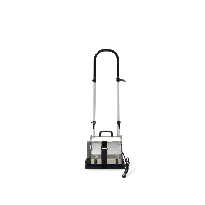 Dapper Supply 14-inch counter-rotating brush floor machine rear view with power cord.