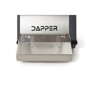 Dapper Supply 14-inch counter-rotating brush floor machine close-up of the stainless splash guard.