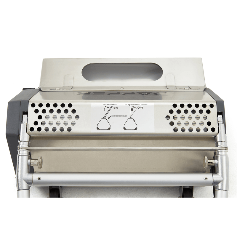 Dapper Supply CRB floor machine securing strap wrapped over the stainless brush housing.
