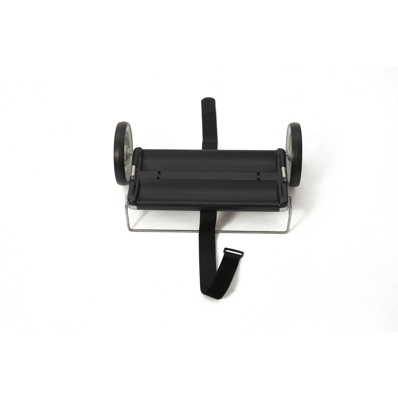 Dapper Supply 18-inch CRB floor machine top-down view showing wheels and securing strap.