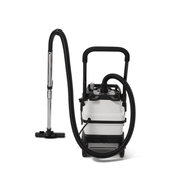 Dapper Supply 8-gallon dust extractor side view with hose and extension wand.