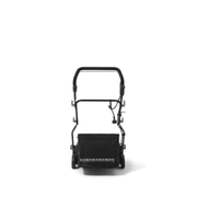 Dapper Supply 16-inch electric dethatcher and scarifier with handle folded.