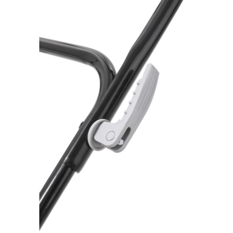 Dapper Supply electric dethatcher handle folding lever closeup.