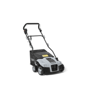 Dapper Supply 16-inch electric dethatcher and scarifier front angle view.