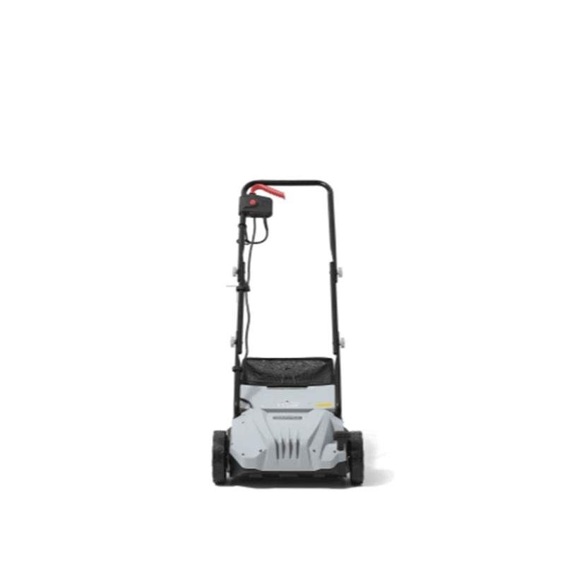 Dapper Supply 13-inch electric dethatcher and scarifier front view.
