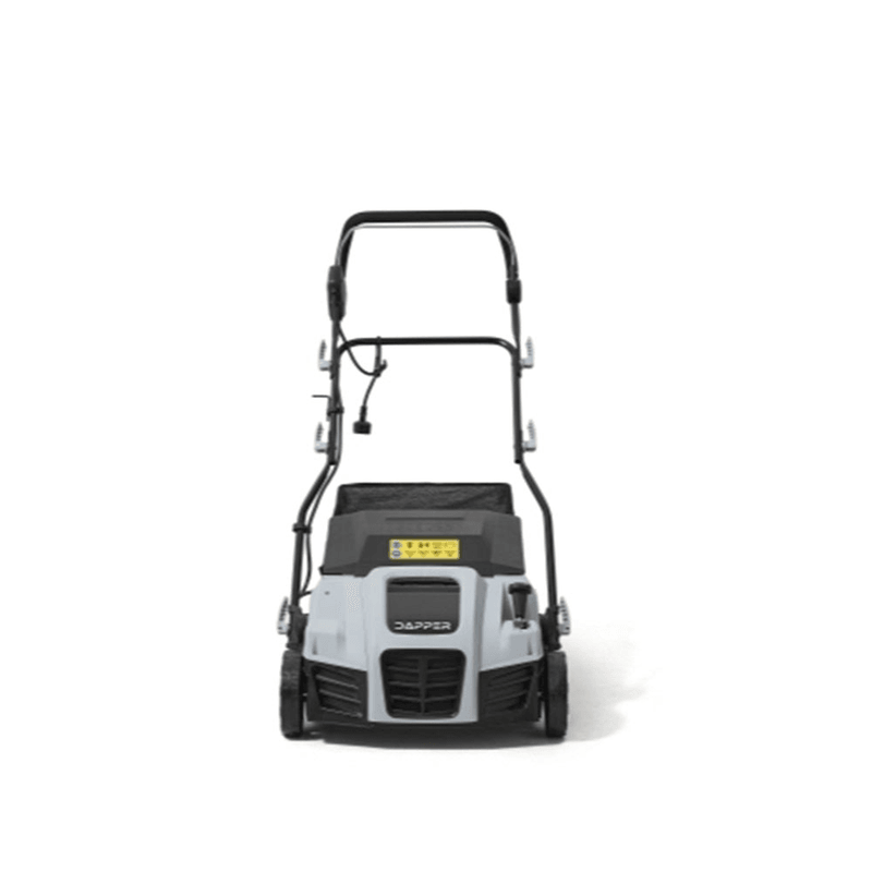 Dapper Supply 16-inch electric dethatcher and scarifier rear view.