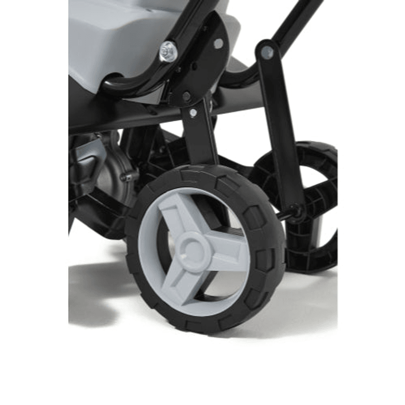 Dapper Supply electric tiller adjustable depth wheel close up.