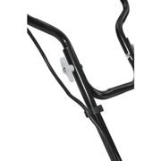 Dapper Supply electric tiller foldable handle frame and locking knob detail.