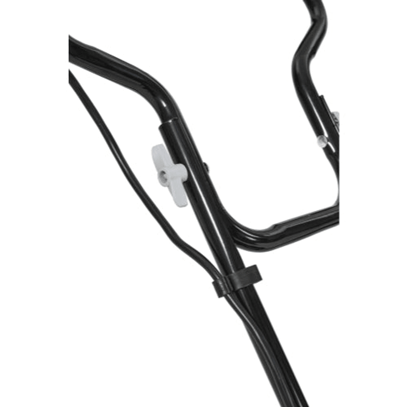 Dapper Supply electric tiller foldable handle frame and locking knob detail.