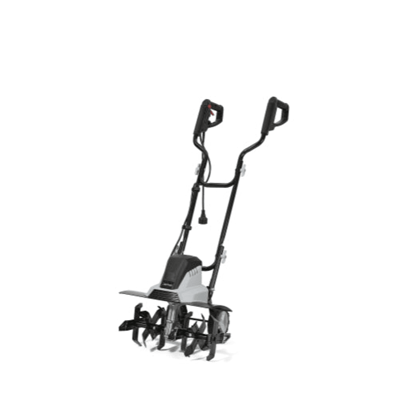 Dapper Supply 18-inch electric tiller cultivator shown at a front angle.