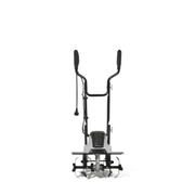 Dapper Supply electric tiller cultivator front view with handle upright.