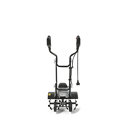 Dapper Supply electric tiller cultivator rear view showing the handle and frame.