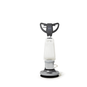 Dapper Supply 17-inch floor buffer polisher front view with brush attached.