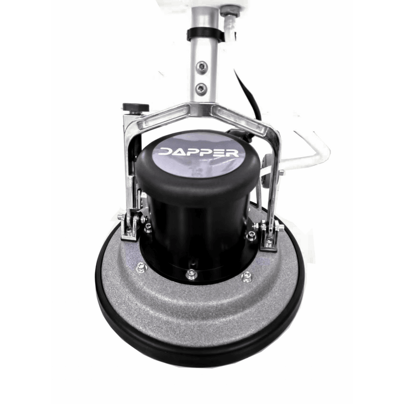 Dapper Supply floor buffer polisher motor housing and pad driver head detail.