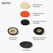 Dapper Supply 17-inch floor buffer polisher included scouring pads, brushes, and pad driver.