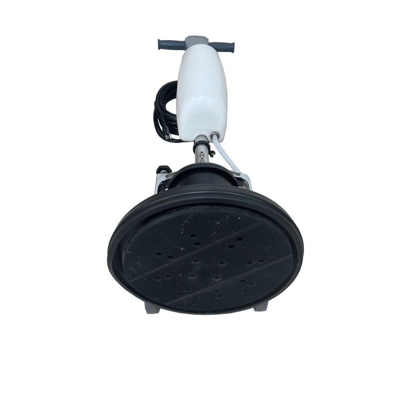 Dapper Supply floor buffer polisher underside showing the installed driver pad.