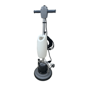 Dapper Supply 13-inch floor buffer polisher side view showing solution tank and cord.