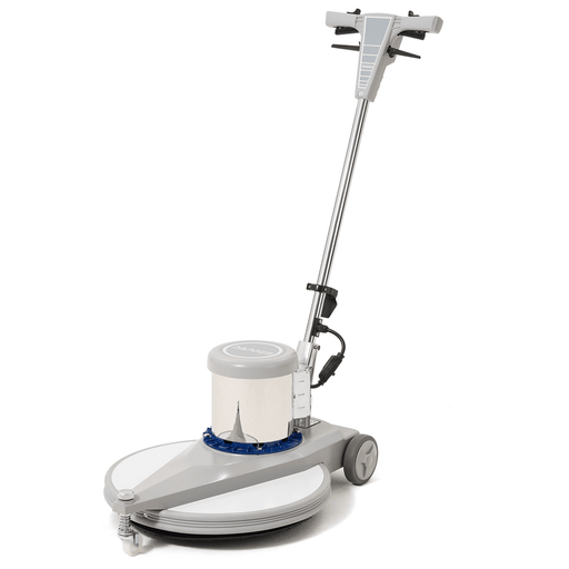Dapper Supply 20-inch floor burnisher angled view with handle and pad driver.