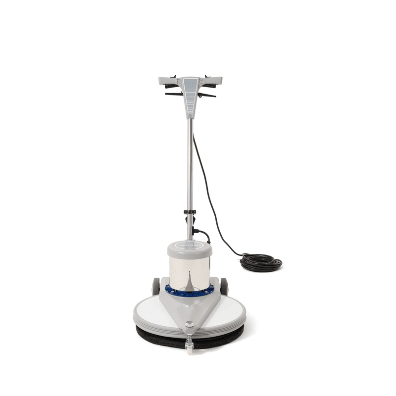 Dapper Supply 20-inch commercial floor burnisher front view with pad installed.