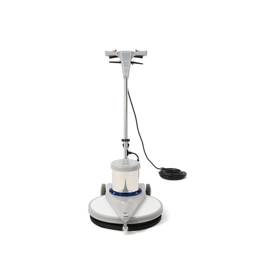 Dapper Supply 20-inch commercial floor burnisher front view with pad installed.