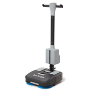 Dapper Supply 16-inch battery walk-behind floor scrubber front angle.
