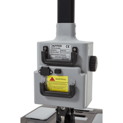Dapper Supply 16-inch battery walk-behind floor scrubber specification nameplate and battery housing.