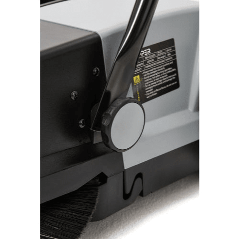 Dapper Supply 22-inch battery-powered sweeper height adjustment knob closeup.