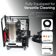 Dapper Supply pressure washer with 50 ft hose, insulated wand, and quick-connect nozzles.