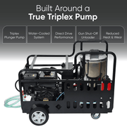 Dapper Supply pressure washer built around a water-cooled triplex plunger pump.